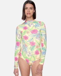 Women Hurley One Piece*Bloom Wash Zip Back Cheeky Surfsuit