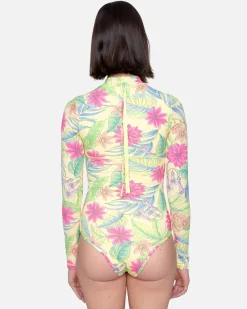 Women Hurley One Piece*Bloom Wash Zip Back Cheeky Surfsuit