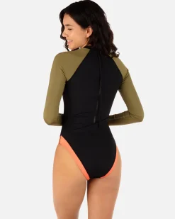 Women Hurley One Piece*Color Blocked Max Cross Yoke Long Sleeve Moderate Surfsuit