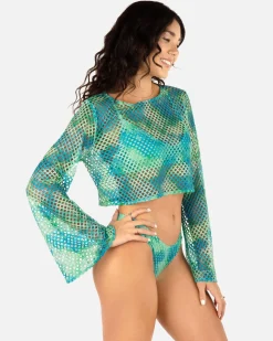 Women Hurley Tops & T-Shirts*Color Wash Mesh Long Sleeve Crop Top