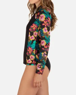 Women Hurley Rashguards & Surf Shirts|Rashguards & Surf Shirts*Fiji Fantasy Long Sleeve Zip Front Rashguard