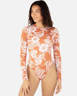 Women Hurley One Piece*Floral Ikat Long Sleeve Zip Back Moderate Surf Suit
