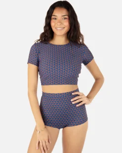 Women Hurley Bikini Tops|Bikinis*Geo Mirage Crop Short Sleeve Top