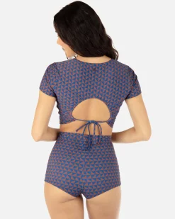 Women Hurley Bikini Tops|Bikinis*Geo Mirage Crop Short Sleeve Top