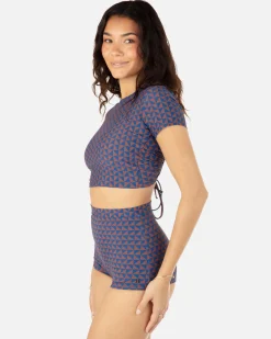 Women Hurley Bikini Tops|Bikinis*Geo Mirage Crop Short Sleeve Top