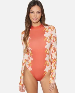 Women Hurley One Piece*Sand Dollar Long Sleeve Zip Back Moderate Surf Suit